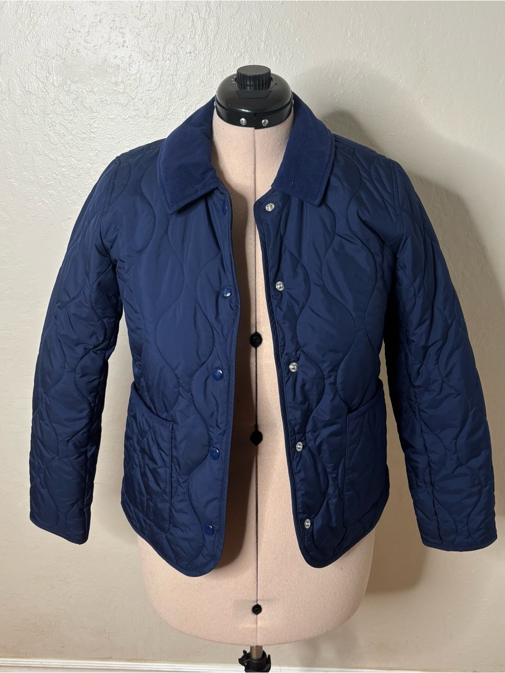 J. Crew Quilted Navy Shirt Jacket with Corduroy Collar